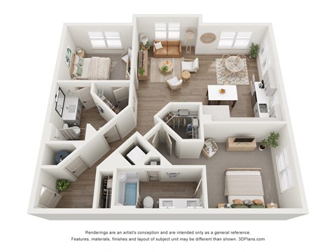 Floor plan for 2 beds, 2 baths, 1058 sqft